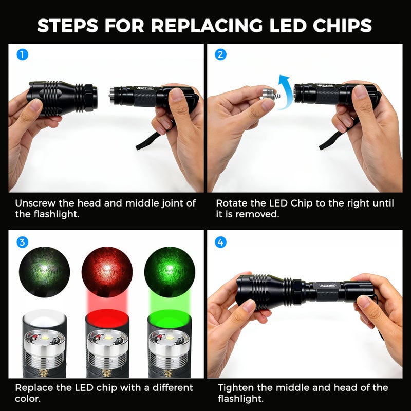 VASTFIRE Predator Light with Interchangeable (Red, Green, White) LED Hunting Flashlight with Scope Mount for Hog Coyote Coon Bobcat Raccoon Varmint Rabbit Night Hunting - Image 5